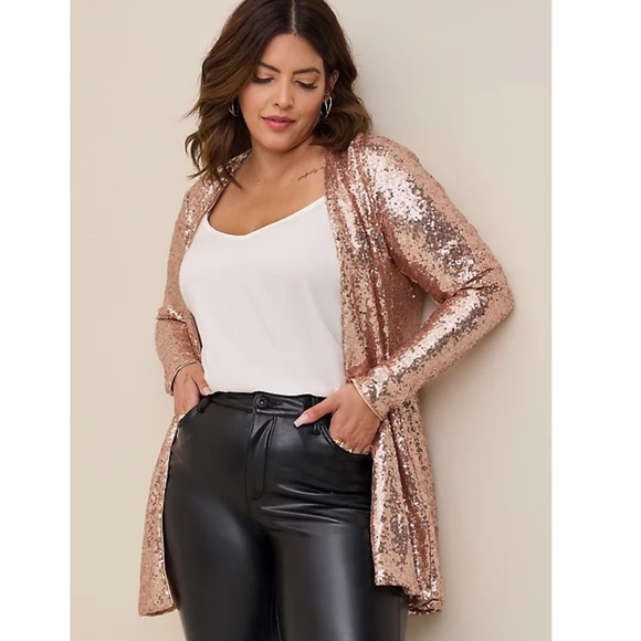 torrid Jackets & Blazers - Torrid STRETCH SEQUIN MESH LONG LINE jacket blazer